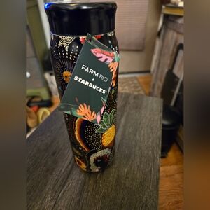 NWT Starbucks + FARM Rio Colorful Black Tropical ‘Borogodo’ SS Tumbler & Bottle